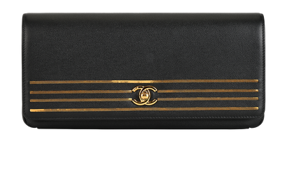 Captain Gold Clutch, £1,900, Handbags, Black, Caviar Leather, Front view